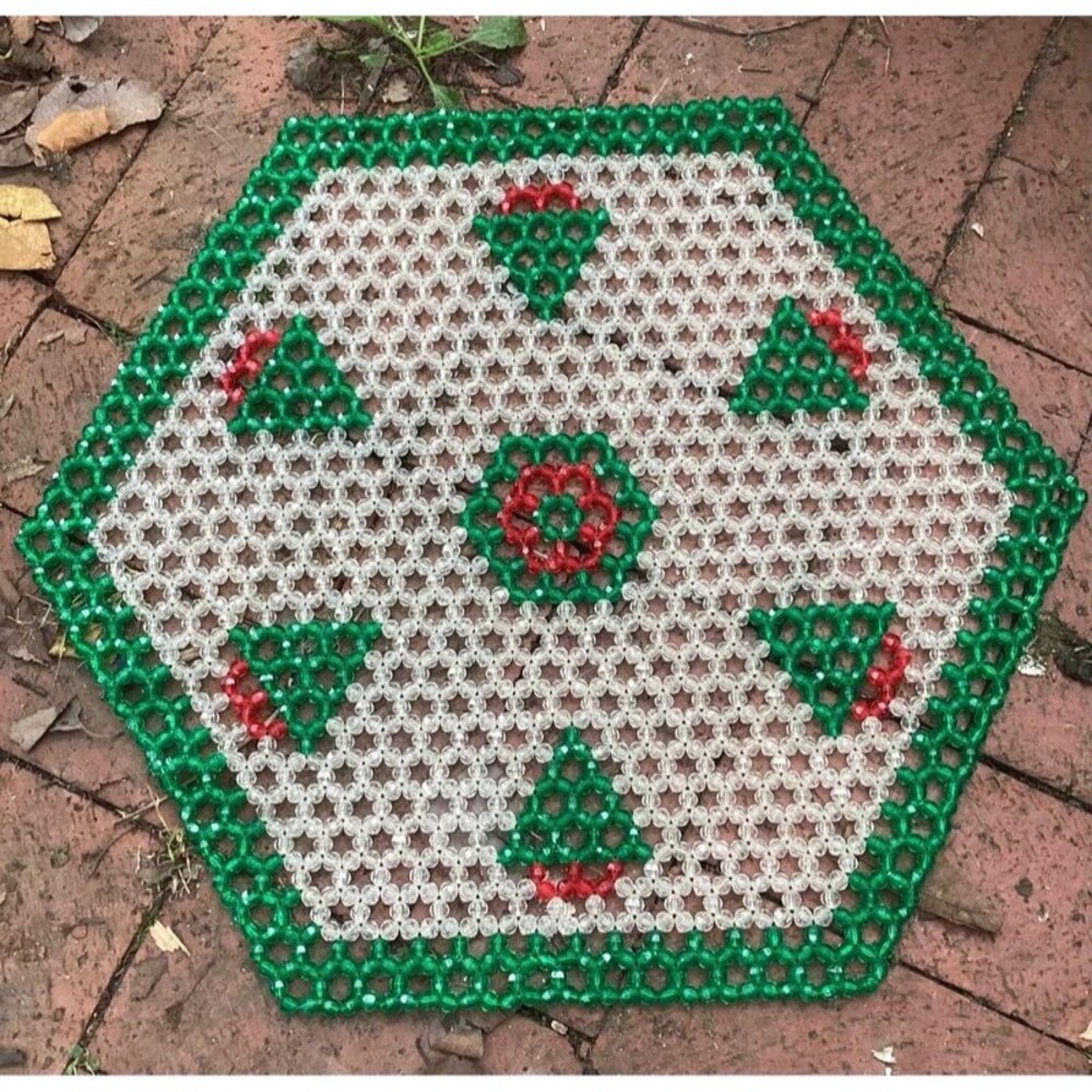 Handmade Beaded Dollie or Christmas Trivet Centerpiece Decoration 16"